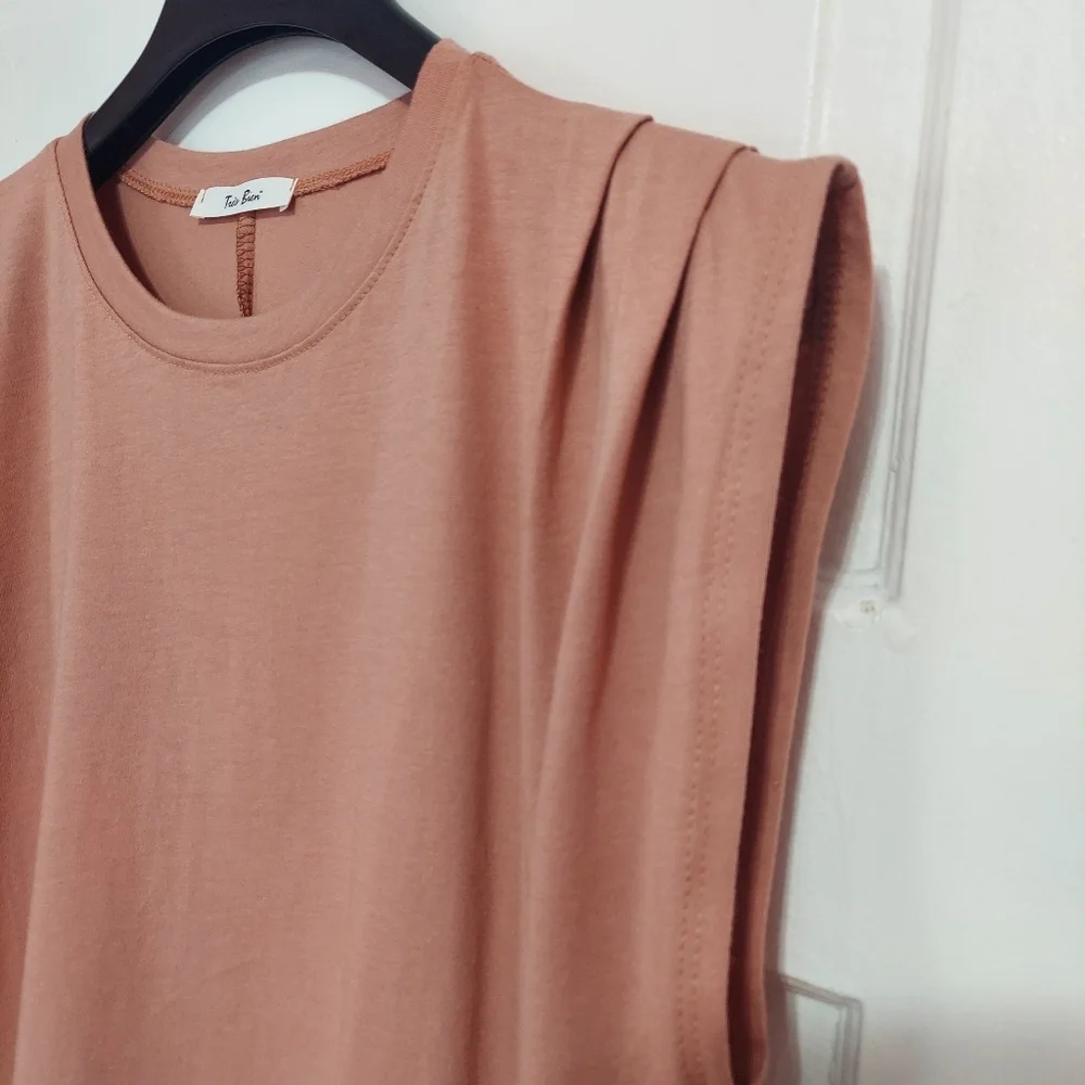 Sleeveless Blouse Womens Large Peach Shoulder Pleated Tank Top Fit Relaxed - Picture 2 of 13